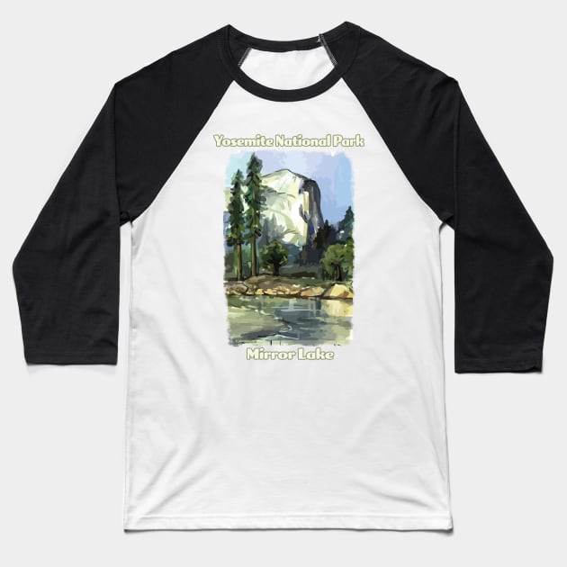 Mirror Lake Yosemite National Park vintage-style design Baseball T-Shirt by jdunster